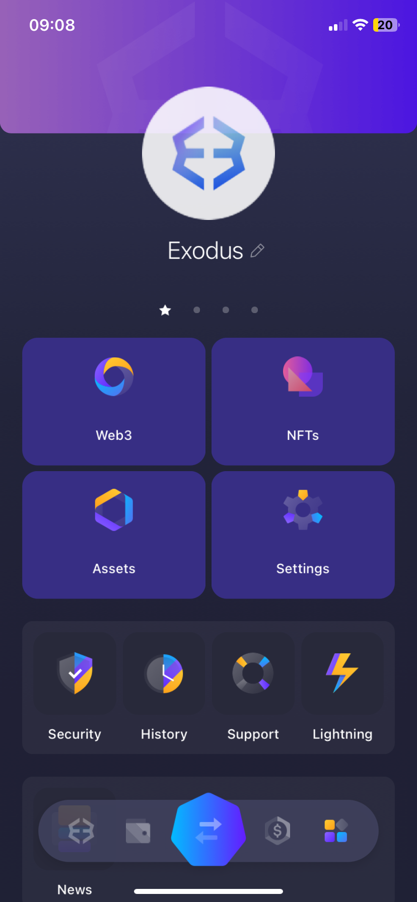 App page for exodus showing NFT marketplace