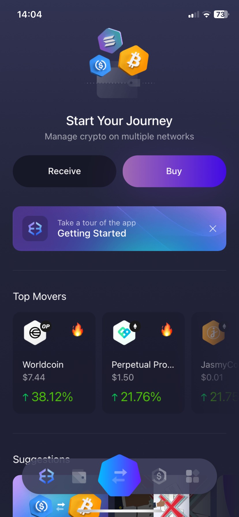 The user interface of exodus mobile app