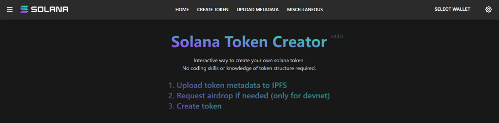 Solana token creator webpage