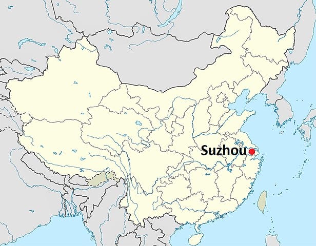 Suzhou, Jiangsu Province, on a map of China.
