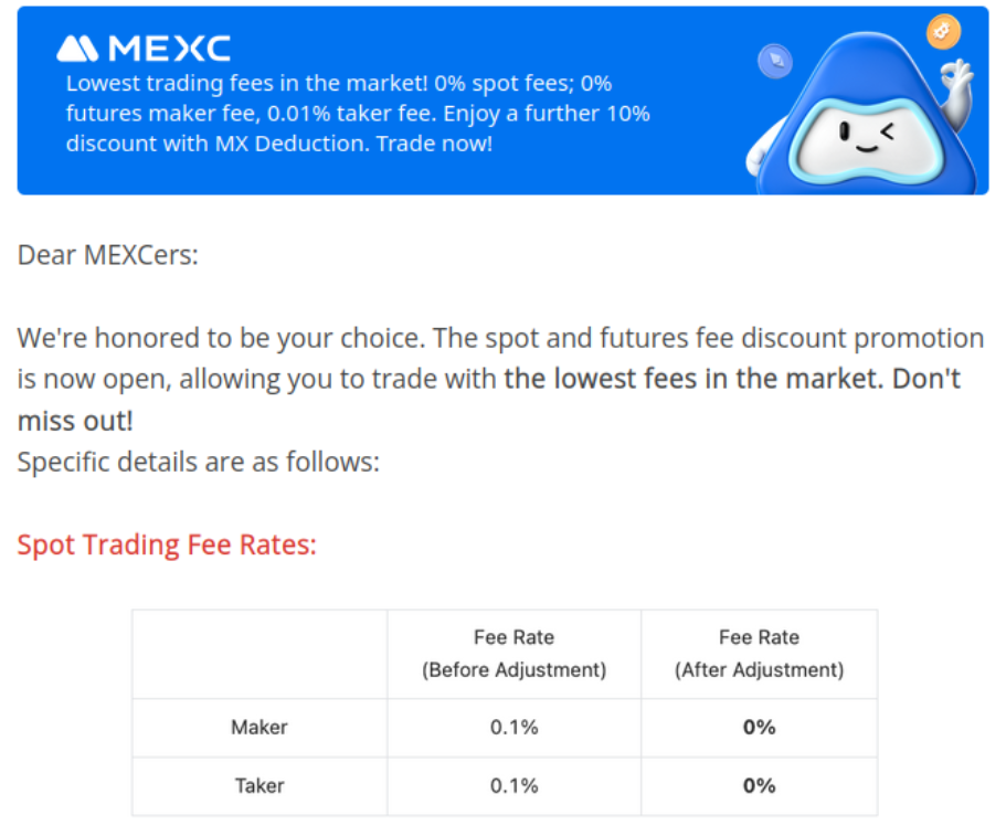 mexc trading fee promotion