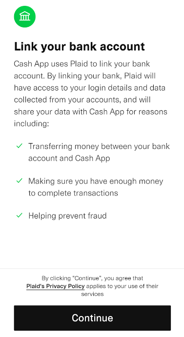 Linking bank account in Cash App