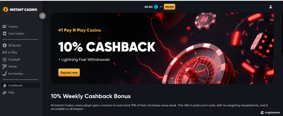 instant casino cashback