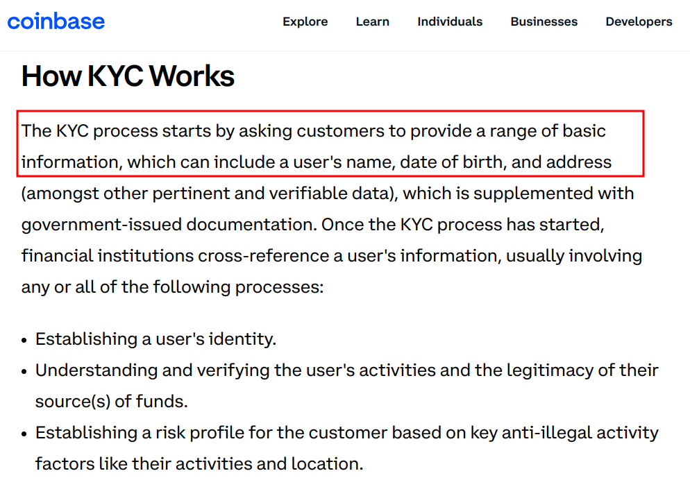 coinbase crypto kyc required info