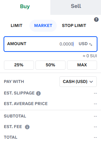 coinbase buy SUI market order