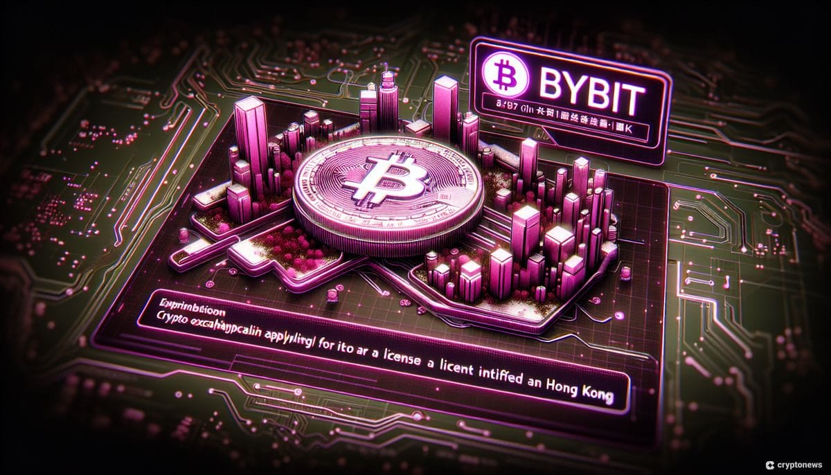 This image highlights cryptocurrency's growing presence in Hong Kong with a bold bitcoin emblem set against the city backdrop, subtly referencing the Hong Kong Bybit exchange.