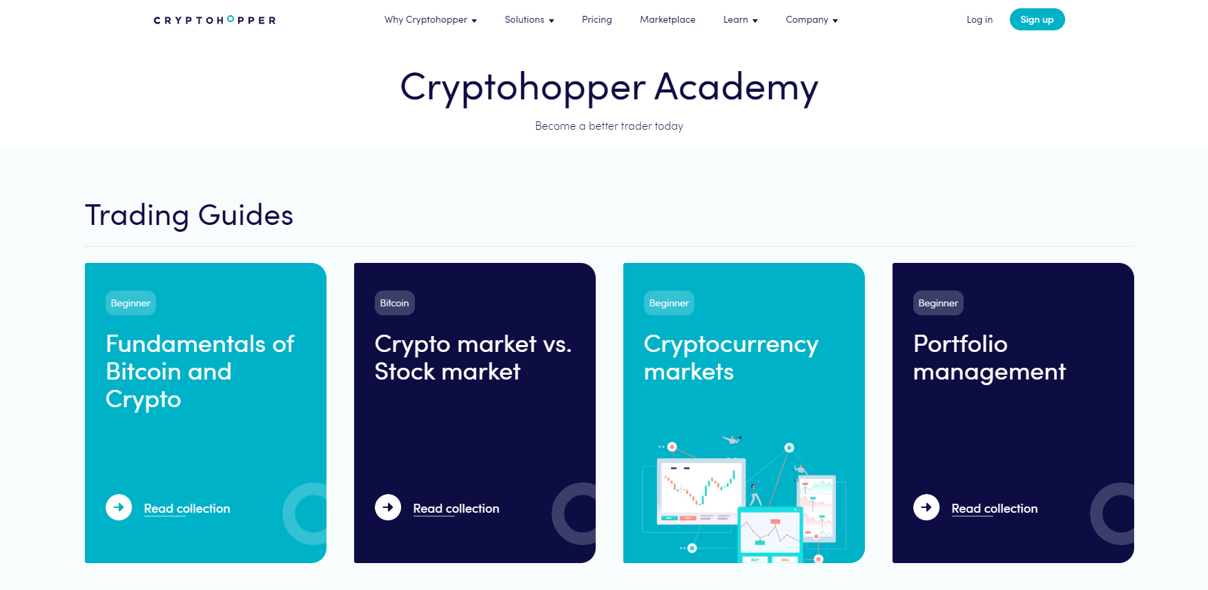Academy page on Cryptohopper