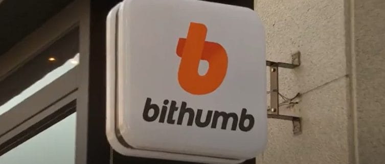 A sign outside a branch of the crypto exchange Bithumb office in South Korea.