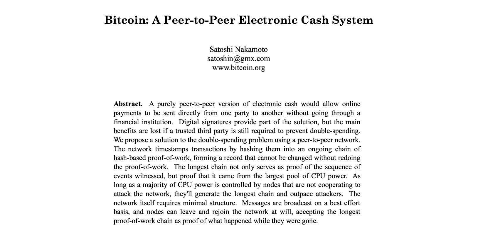 Bitcoin Whitepaper Abstract