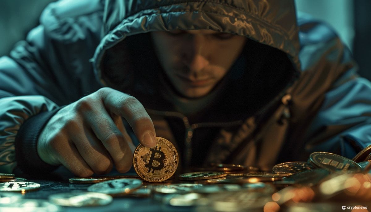 A crypto thief counting their stolen Bitcoin