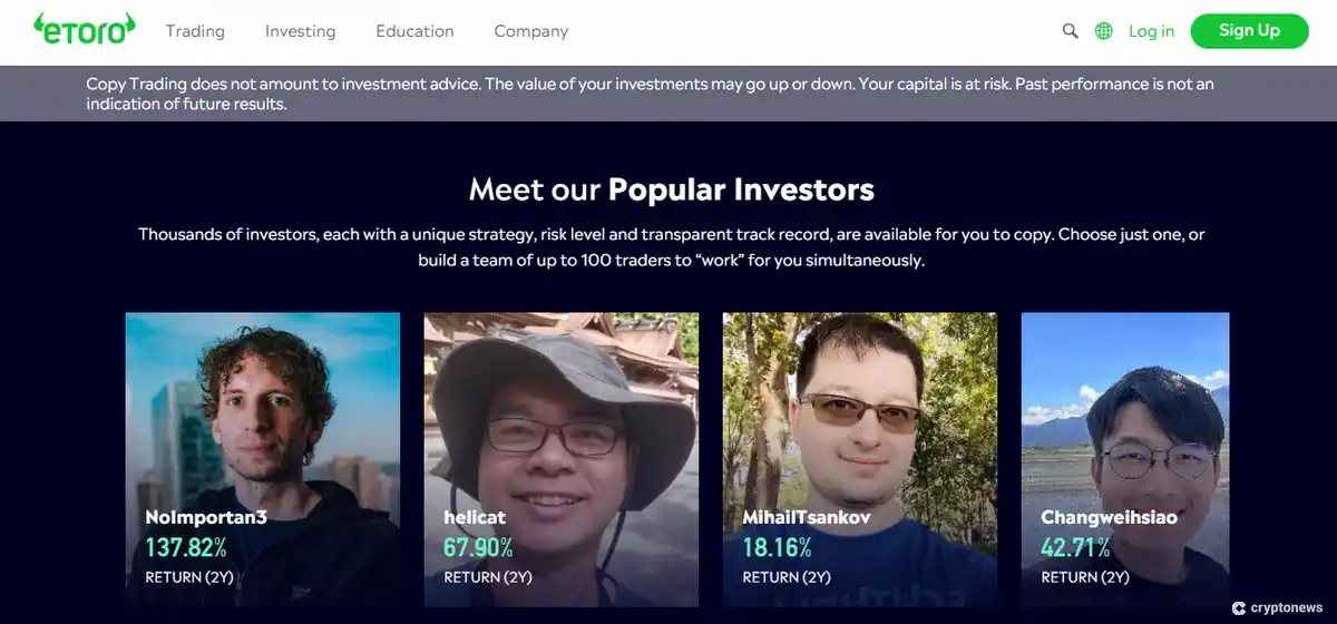 Top investors eToro CopyTrader tool