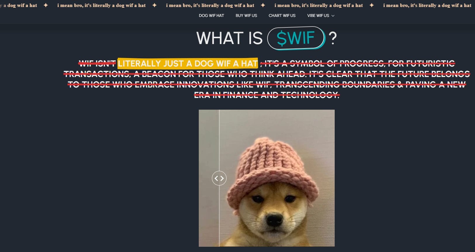 The website homepage of the most successful meme coin to buy in 2024, dogwifhat
