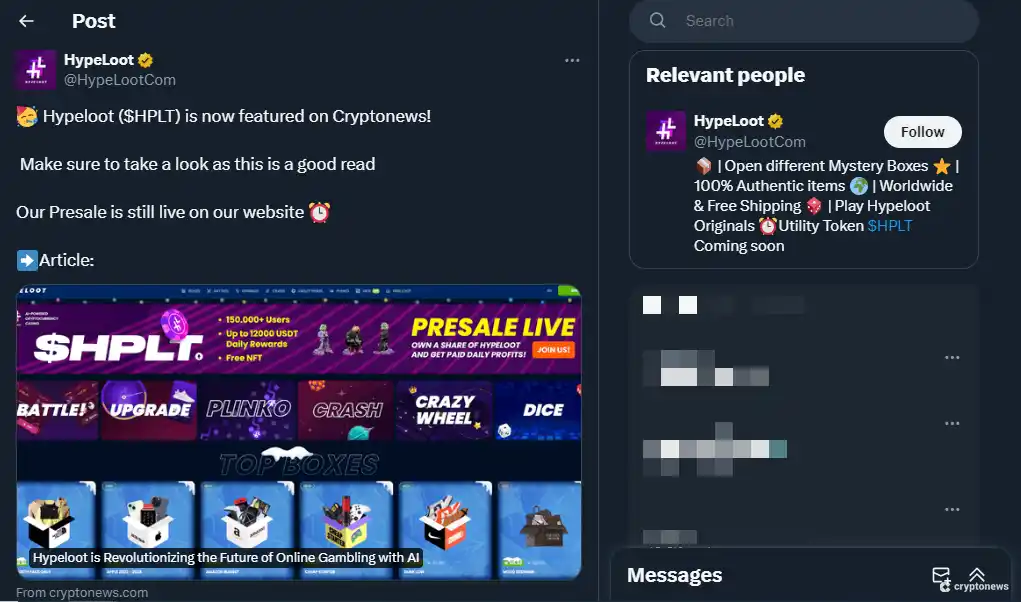 HypeLoot crypto presale on X (Twitter)