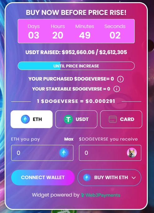 Interface for purchasing Dogeverse presale tokens
