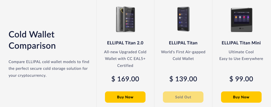 Ellipal Cold Wallet Comparison Page
