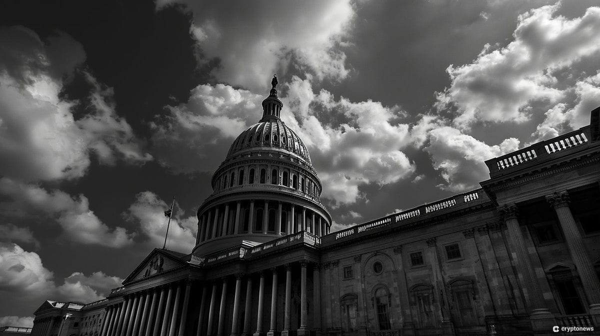 A black-and-white depiction of the U.S. Capitol.