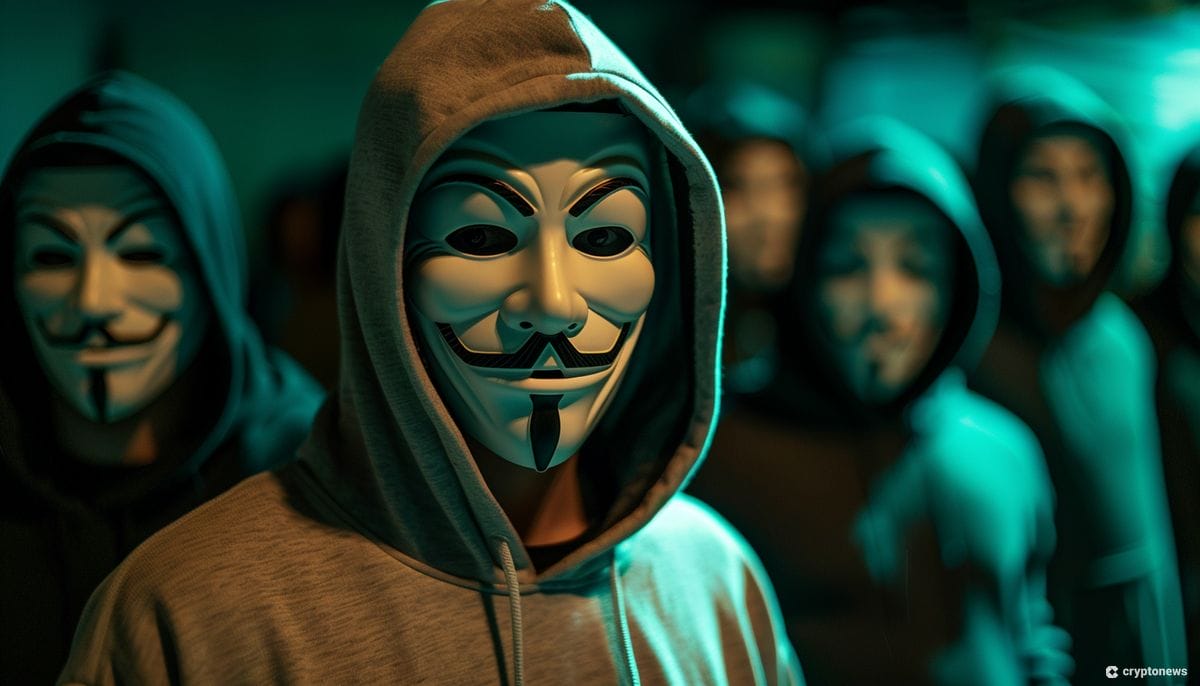 A group of hooded anonymous figures, representing the Security Alliance (SEAL) team, standing together in a teal-tinted environment, symbolizing their collaborative efforts through SEAL ISAC to enhance crypto security and combat threats.
