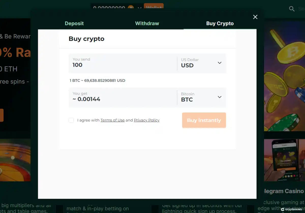 buy crypto from telegram casino