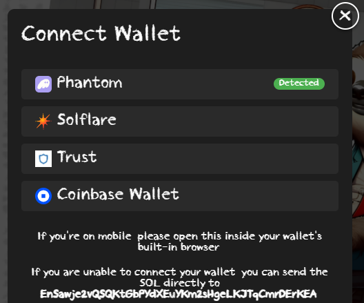 Connect to a wallet on Slothana