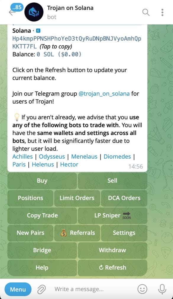 Buy crypto on Telegram with a sniper bot