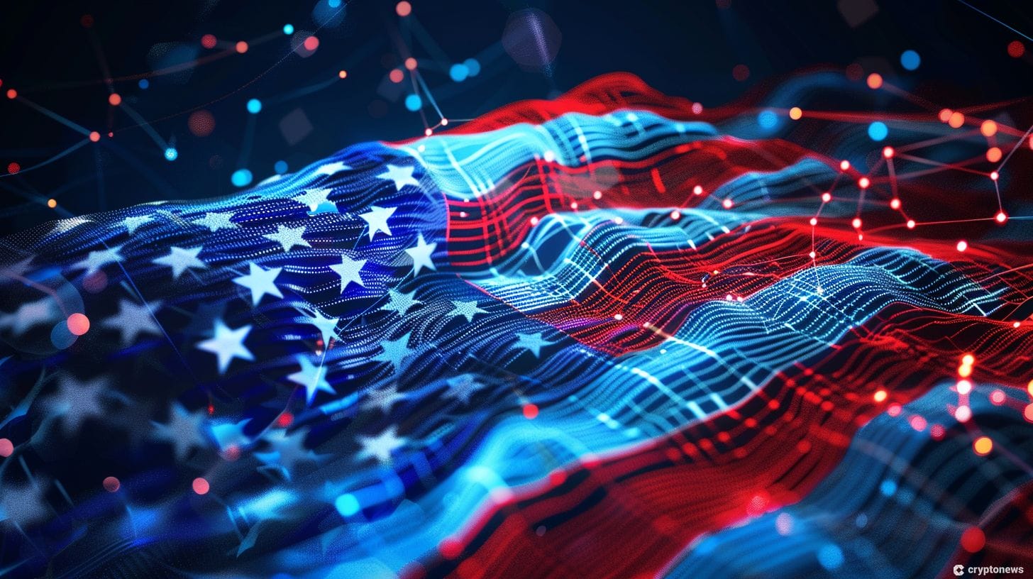 Μια απεικόνιση μιας αμερικανικής σημαίας φτιαγμένη από τεχνολογία blockchain που συμβολίζει το νέο κολιέ και το συλλεκτικό NFT της Μελάνια Τραμπ για την Ημέρα της Μητέρας.