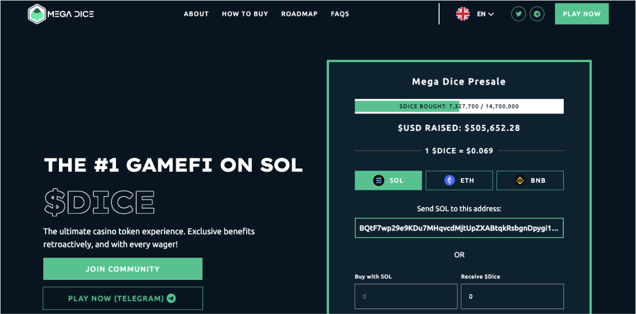 Solana’s Hottest New GambleFi ICO Mega Dice Has Already Attracted $500,000 In First Week