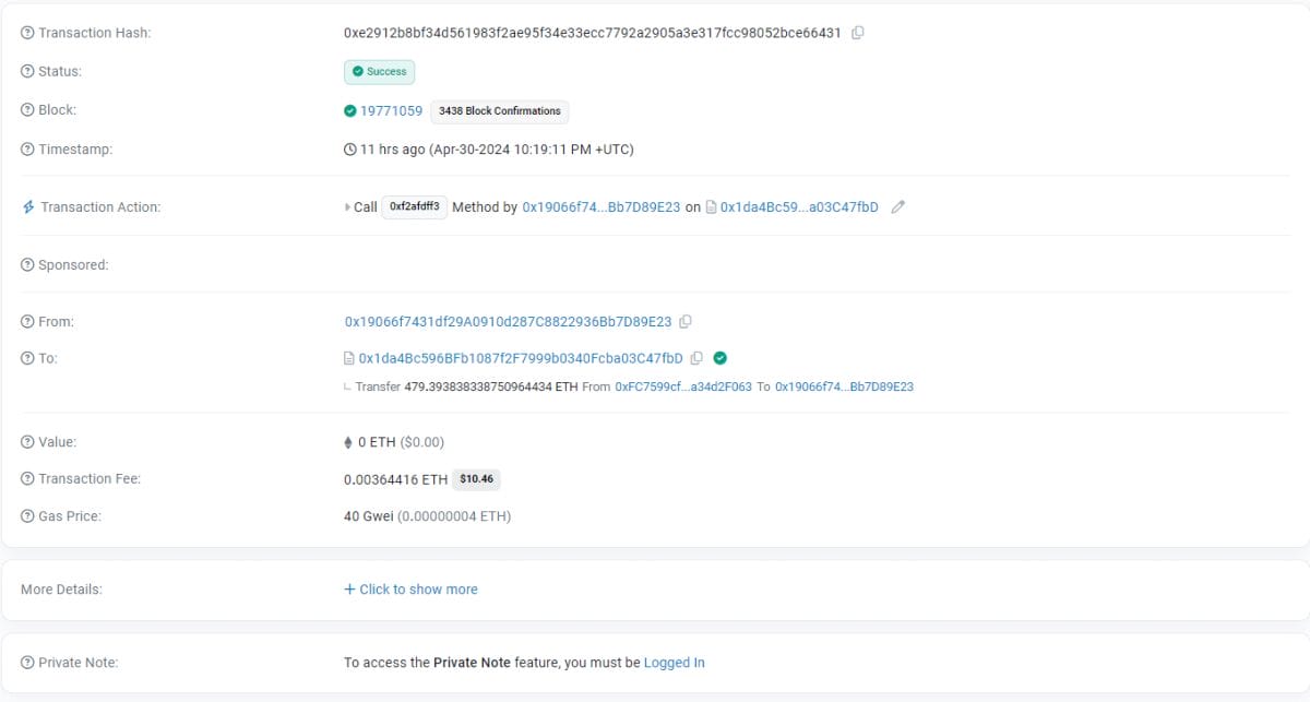 Pike Finance Ether exploit report. Source: Etherscan 