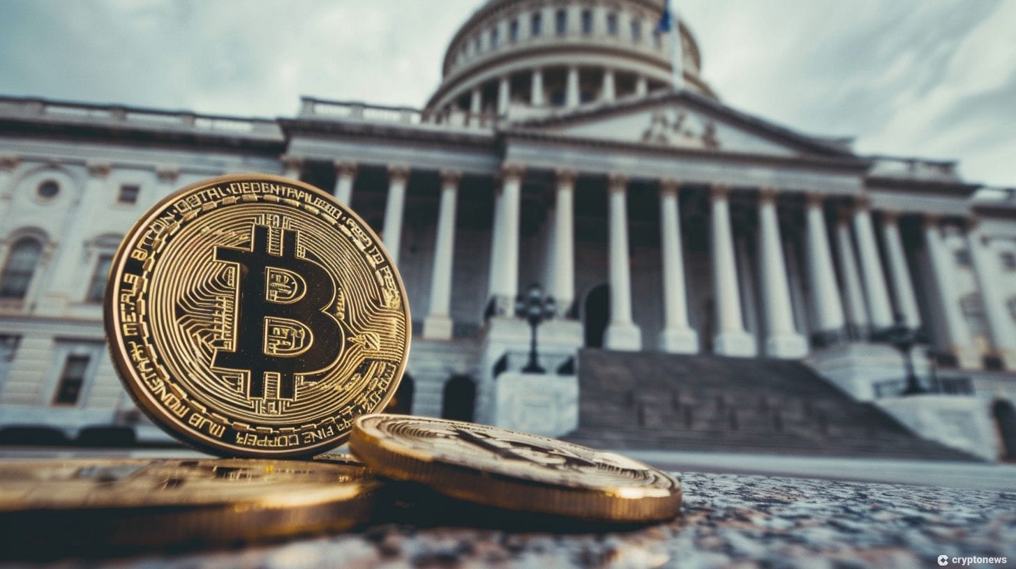The U.S. Capitol with crypto overlaid signifying Sen. Cynthia Lummis' response to the DOJ's stance on self-custody wallets in light of the charges against the founders of Samourai Wallet and Tornado Cash.