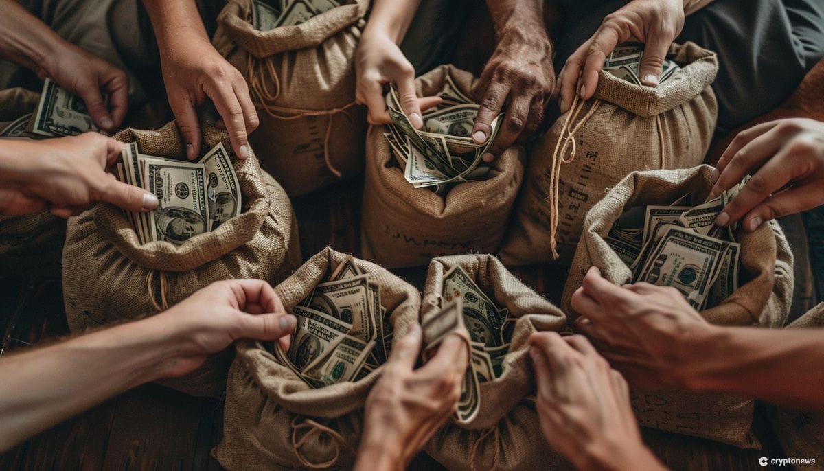 people taking grants from different bags of money.