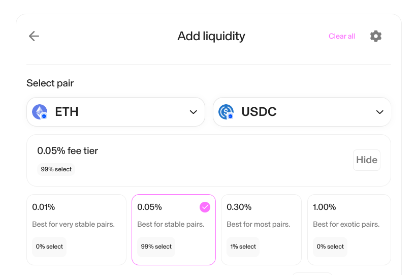 uniswap liquidity pool fee tiers