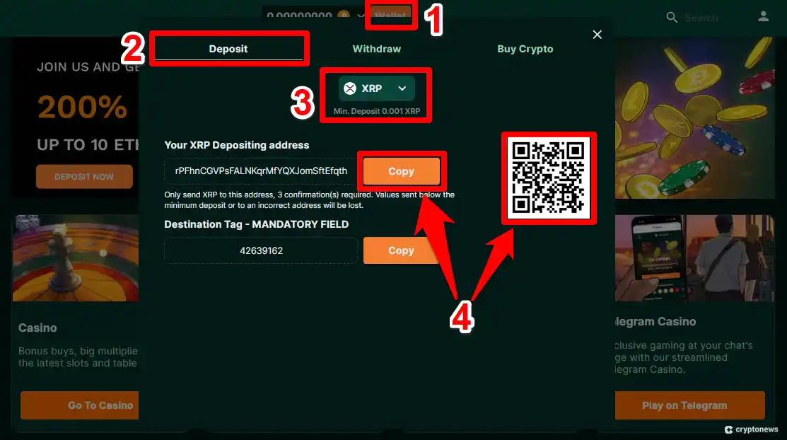 how to deposit XRP at an online casino