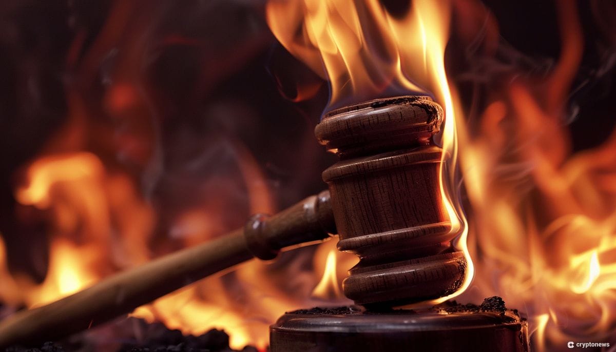 An image of a gavel on fire.