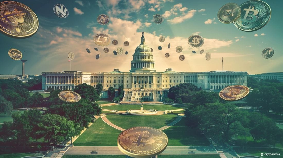 A depiction of D.C. overlaid with cryptocurrencies symbolizing Wiley Nickel's criticism of the SEC's SAB121 in a letter to the federal agency's chair Gary Gensler.