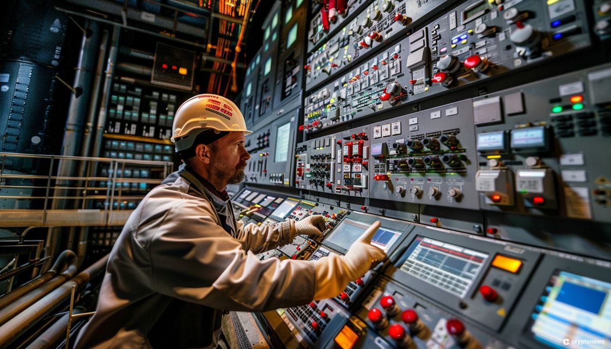 A technician works on a control panel, symbolizing the complex technical challenges of restoring the Degen Chain network after its recent outage.
