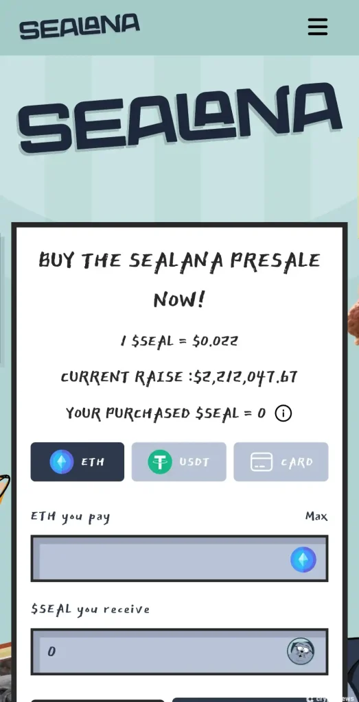 Sealana presale website (mobile screenshot)