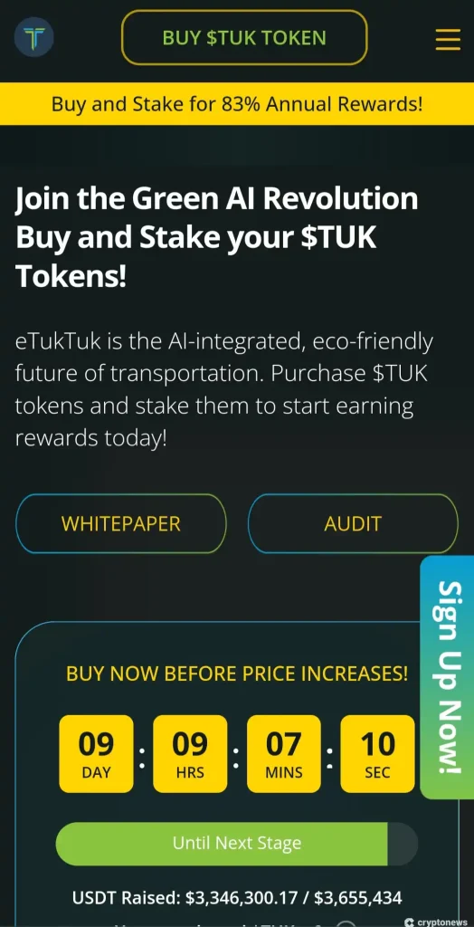 eTukTuk presale website (mobile screenshot)