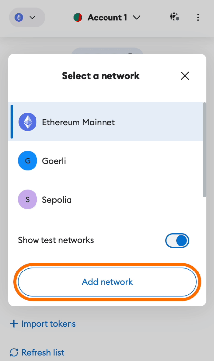 metamask add network