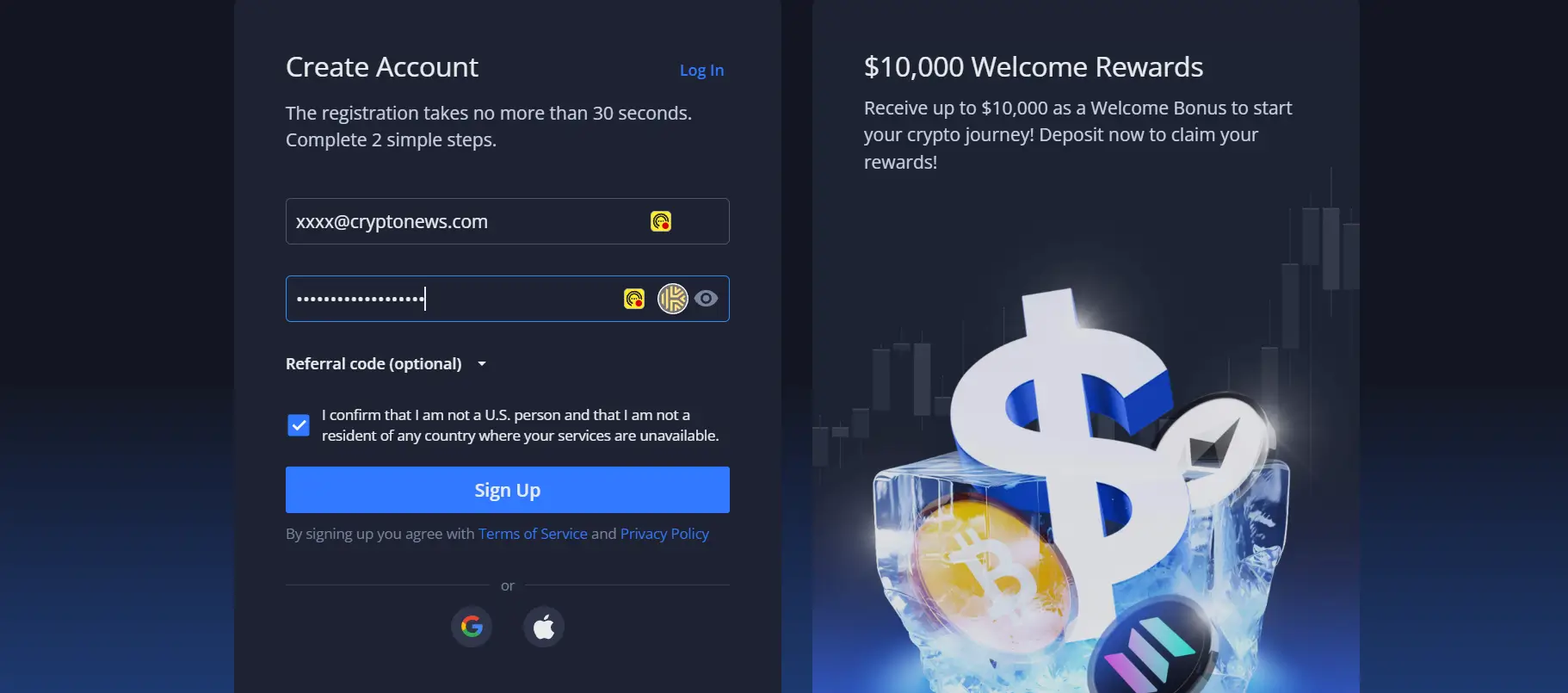 margex choose email address and password