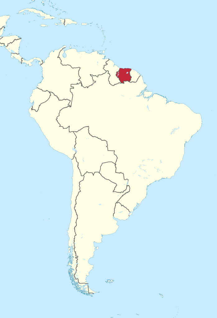 Suriname on a map of South America.
