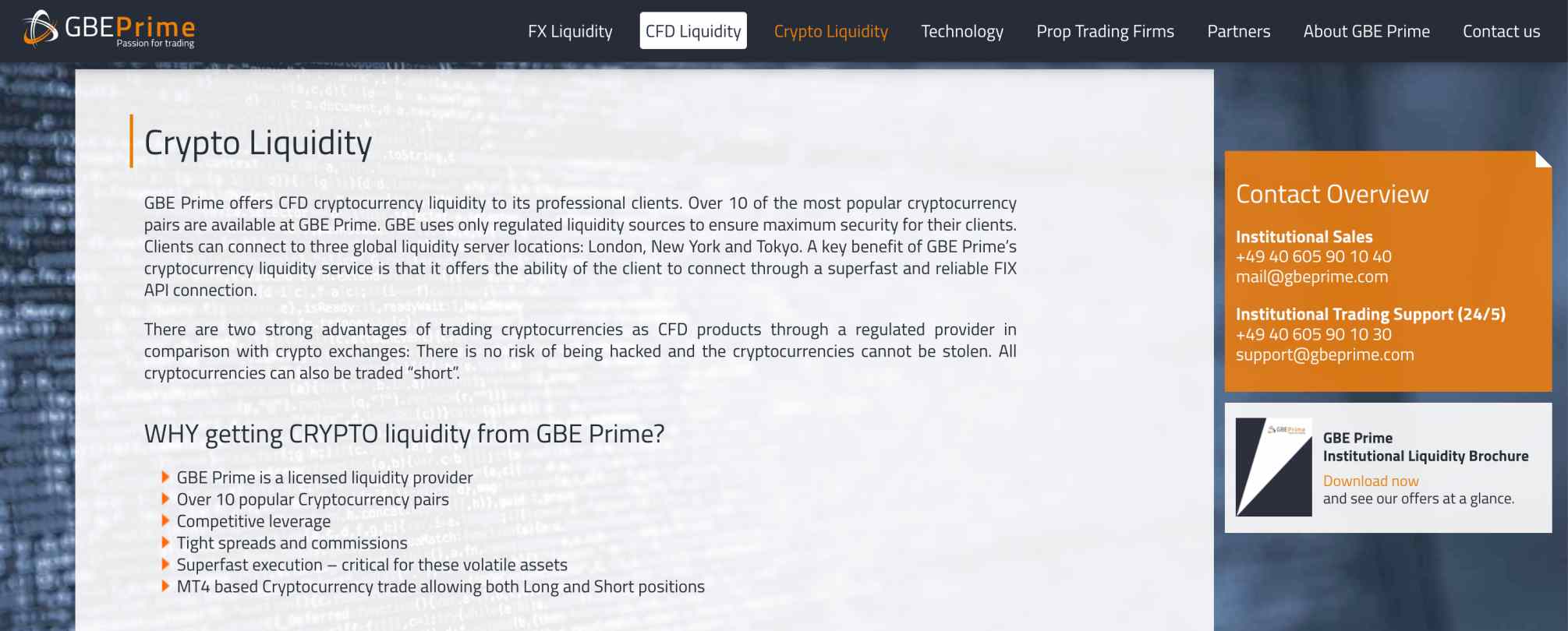 GBE Prime crypto liquidity