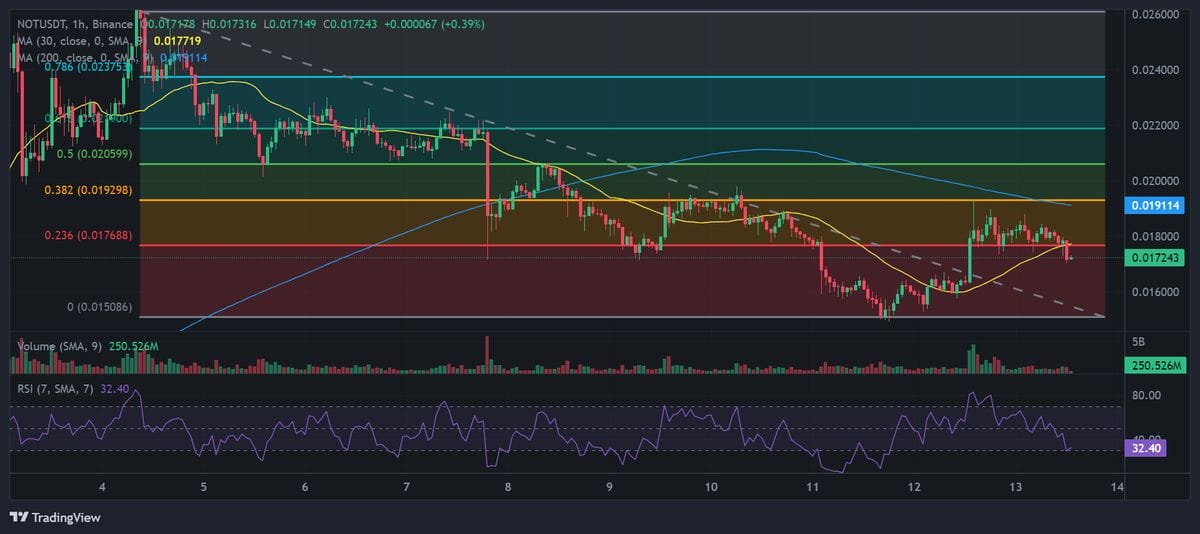 Notcoin chart with technical analysis. Source: Binance.
