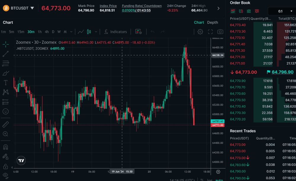 Zoomex Crypto and Futures Trading Platform with Charting