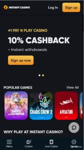 10 per cent cashback at instant casino