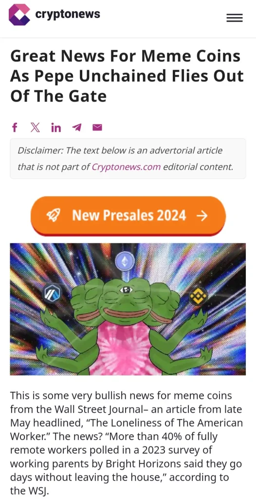 Cryptonews.com providing the latest on one of the best crypto presales, Pepe Unchained