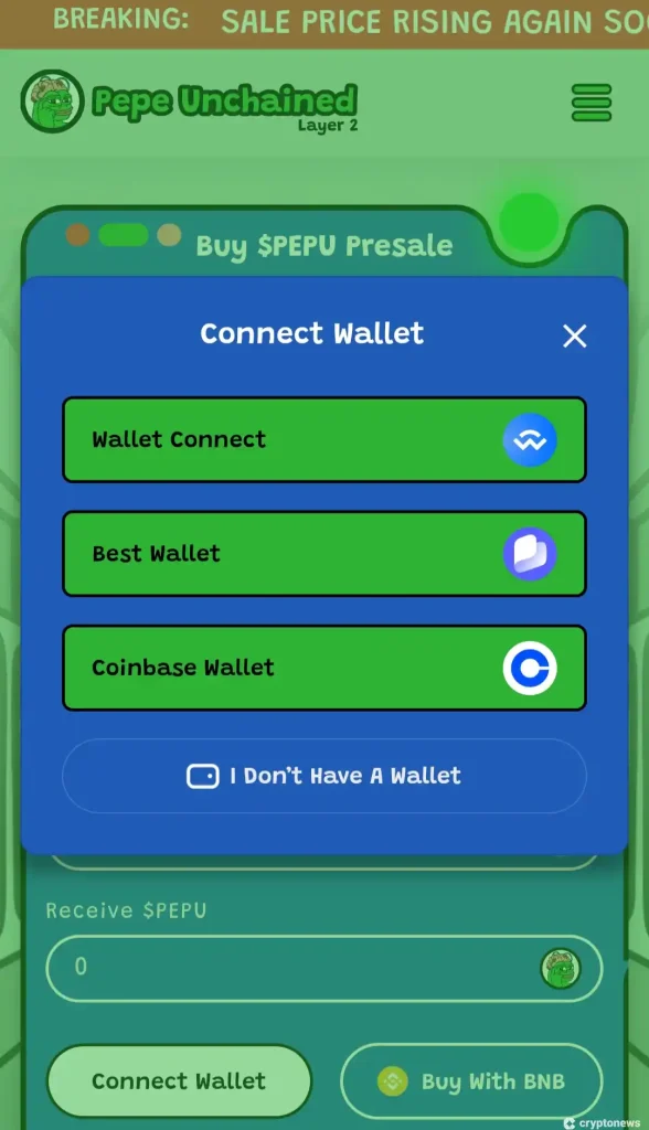 How to connect wallet to Pepe Unchained website to purchase $PEPU tokens