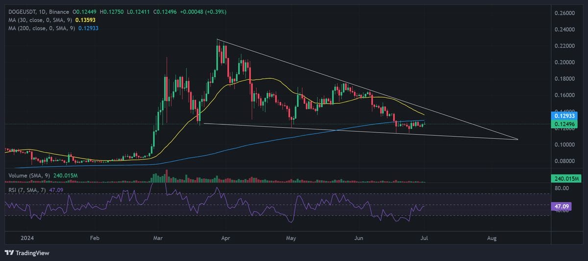 Dogecoin price 1D chart with technical analysis. Source: Binance.