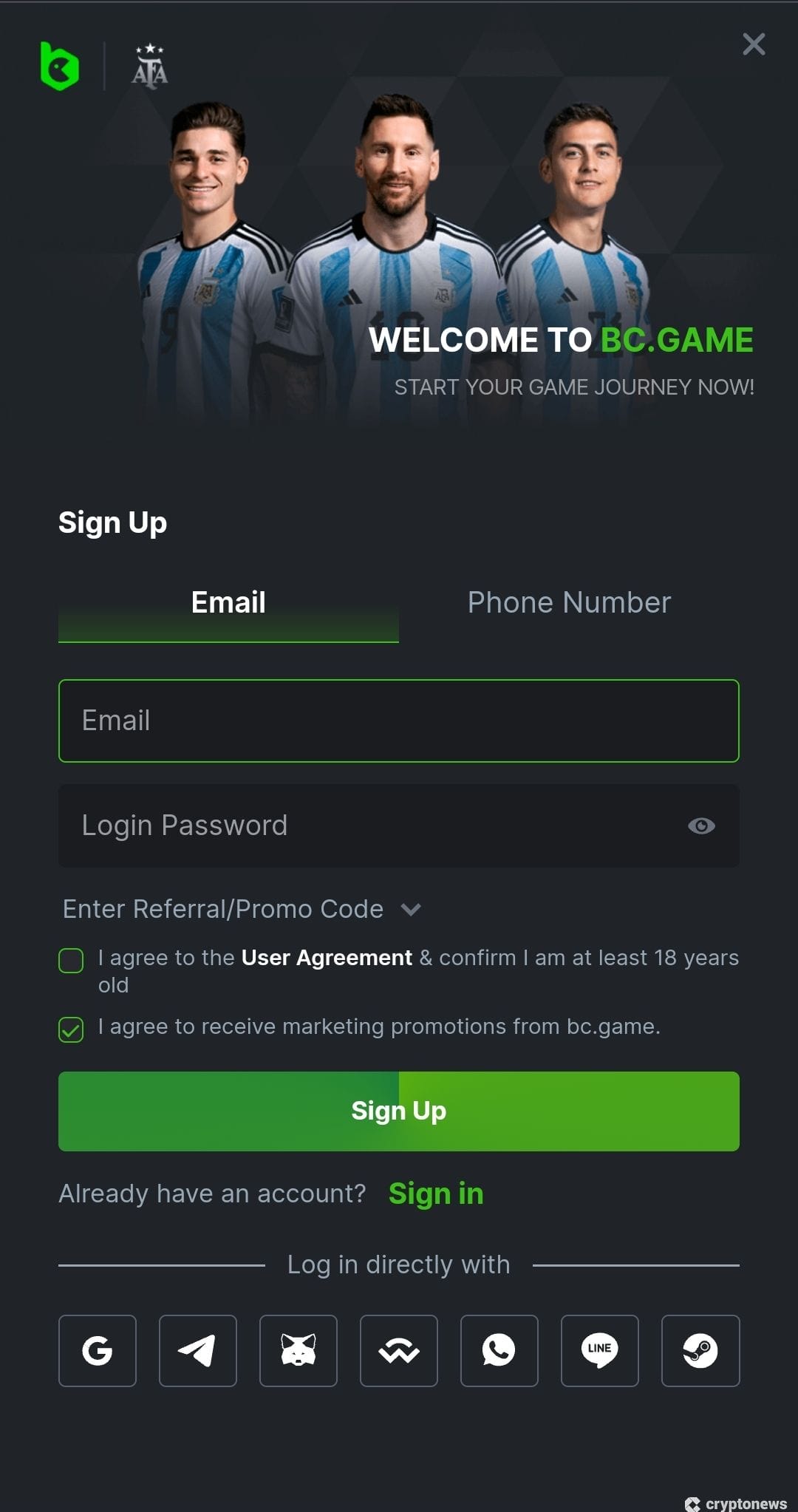bc game create an account