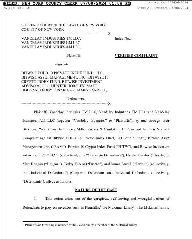 Breaking: Bitwise Faces Multi-Million Dollar Lawsuit Alleging Fraud, Negligence, and 'Pump and Dump' Scheme