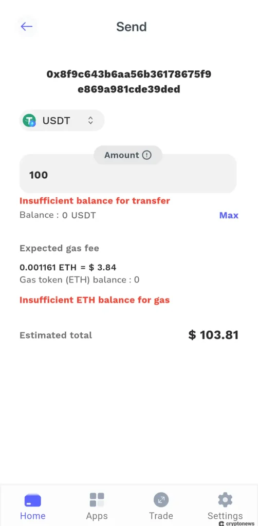 send tether to the casino address