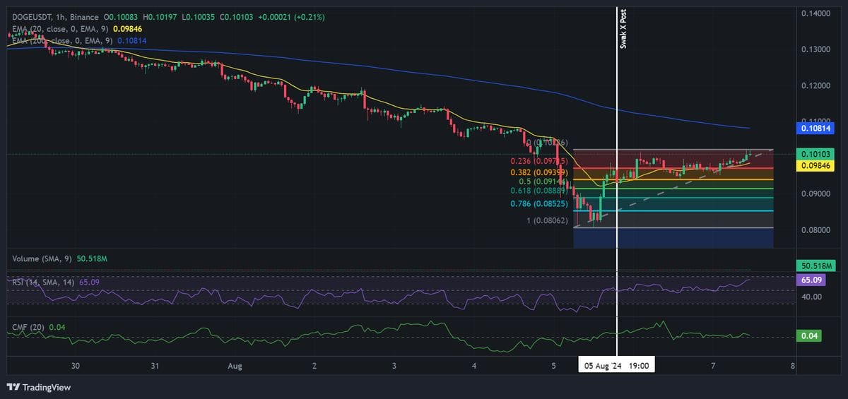 Dogecoin price chart with technical analysis. Source: Binance.